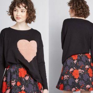 Modcloth Piece of My Heart Sweater| Black & Pink M